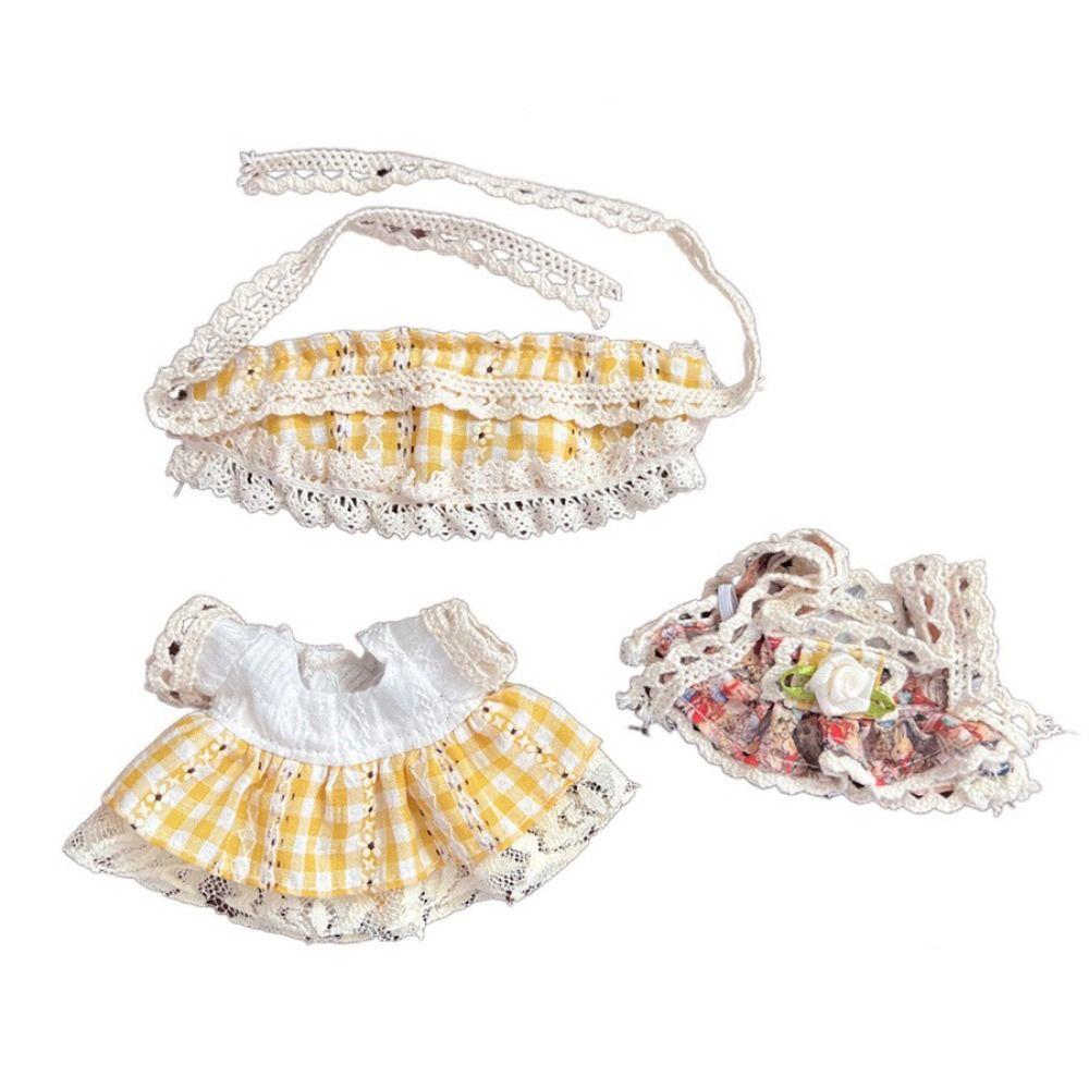 Lovely Maid Costume 10cm Doll Dress Retro Camellia Dolls Cartoon Skirt Miniature Lace Cotton Dolls Halter Dress Stuffed Dolls