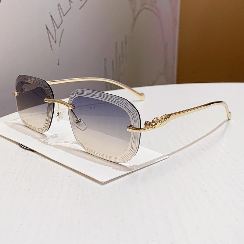 New Luxury Designer Fashion Brand Sunglasses Women Leopard Rimless Elegant Cute Shades Glasses Trendy Party Top Sunglasses