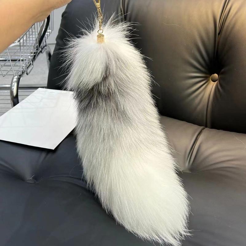 Extra Long Faux Keyring Ornament Animal Tail Keychain Plush Animal Tail Charm Pendant for Bags Wallets Keys