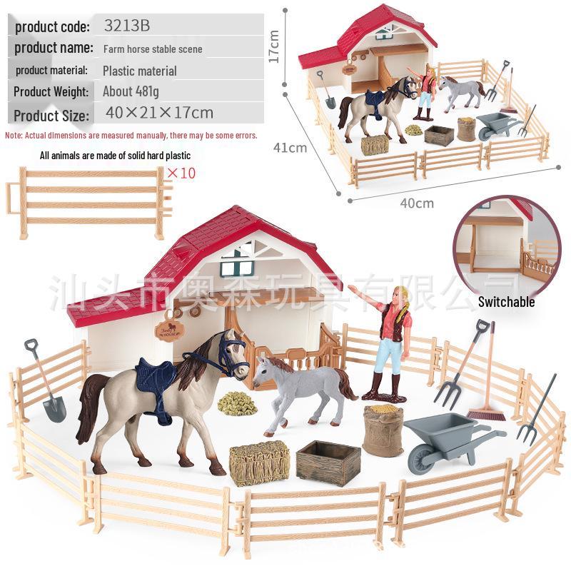 Detachable Thatched Farmhouse Animal Model Playset for Kids