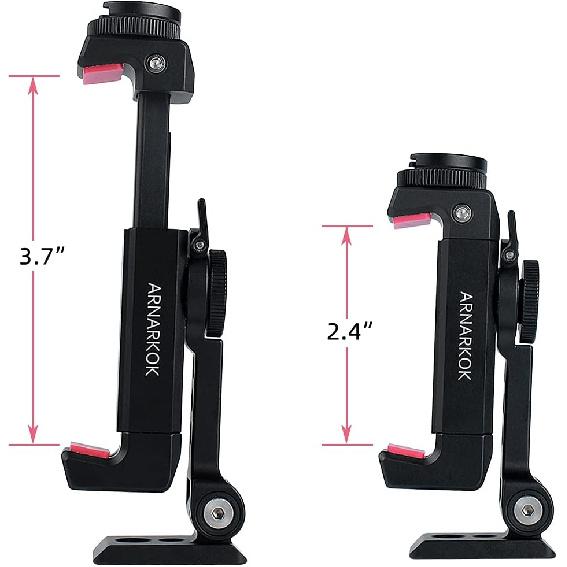 Metal Phone Tripod Mount w Rotatable Cold Shoe,Compatible with iPhone Cell Phone Tripod Mount Adapter, Phone Mount for Tripod,Tripod Phone
