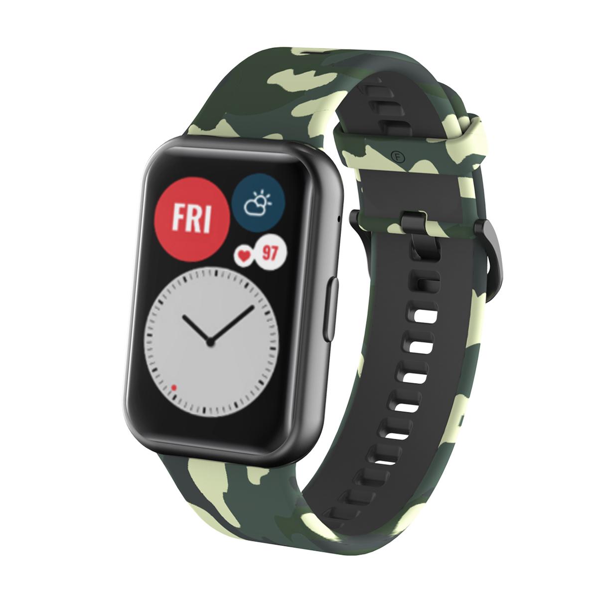 

Stylish Camouflage Pattern Flexible Silicone Watch Strap for Huawei Watch Fit Blue