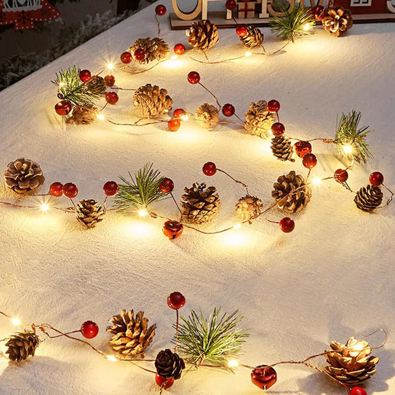 Christmas Pine Cone LED String Lights: Festive Holiday Rattan Bells for Yard & Hanging Decor.