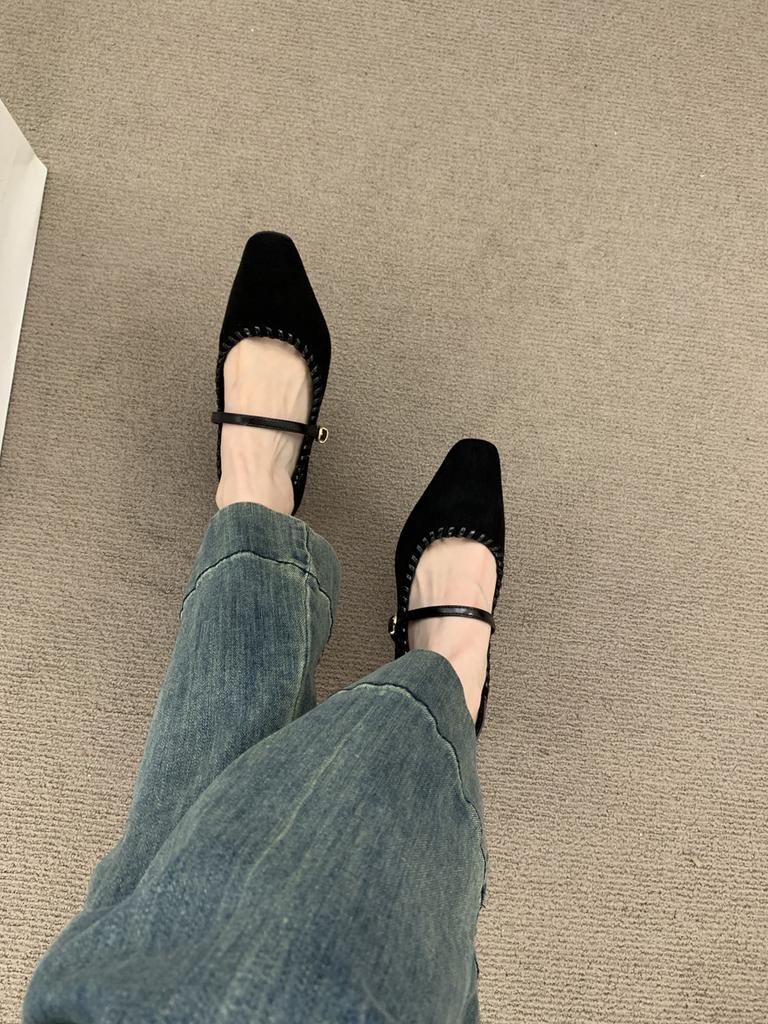 Französisch dicker Absatz Retro eckige Spitze mit Mary Jane Schuhen Spät Abendwind vielseitig nicht müder Fuß mittlerer Absatz Pendeln einzelne Schuhe Frauen