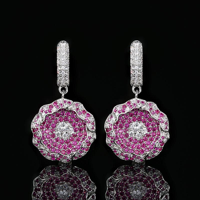 Autumn and winter earrings jewelry light luxury hollow full diamond ruby fashion versatile women's earrings