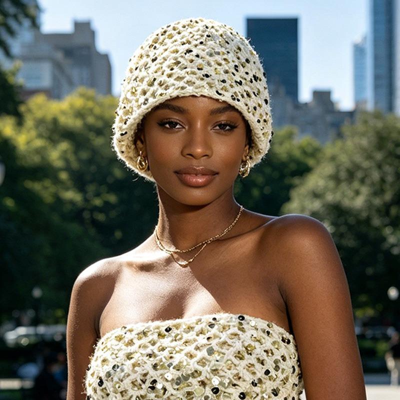 Women Breathable Solid Color Hollow Out Knitted Beanie Cap