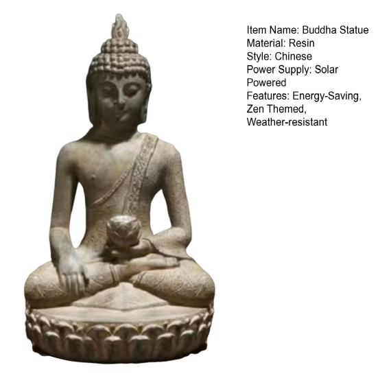 Buddha Statue with Solar Lotus Light Sitting in Meditation Buddha Sculpture Lighted