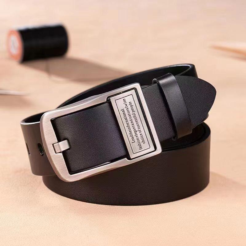 Men's Genuine Leather Belt - Pin Buckle, Business Casual, Trendy Cowhide for All Ages