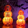 Halloween Craft Activity Supplies Pumpkin Lantern, Spooky Lighted Skeleton Statue, Resin Indoor Outdoor Festival Decor for Porch Table Window