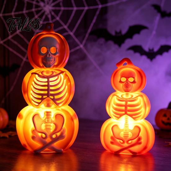 Halloween Craft Activity Supplies Pumpkin Lantern, Spooky Lighted Skeleton Statue, Resin Indoor Outdoor Festival Decor for Porch Table Window