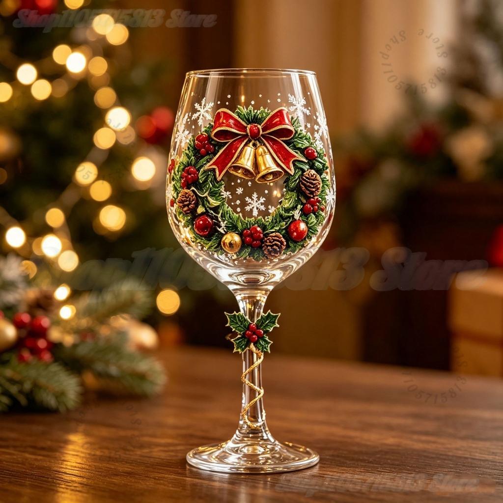 Novità Bicchieri da Vino di Natale Singoli e Set da 6 Pezzi in Scatola Regalo, Calice per Calza di Natale Albero Ghirlanda per Decorazione Festa di Natale