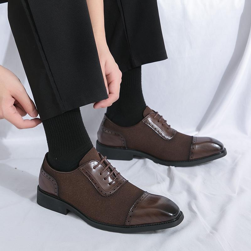 Men's Size 46 Leather Height-Boosting Formal Shoes - Thick Sole, Lace-up, Round Toe, Ideal for Weddings and Business in Spring/Autumn.