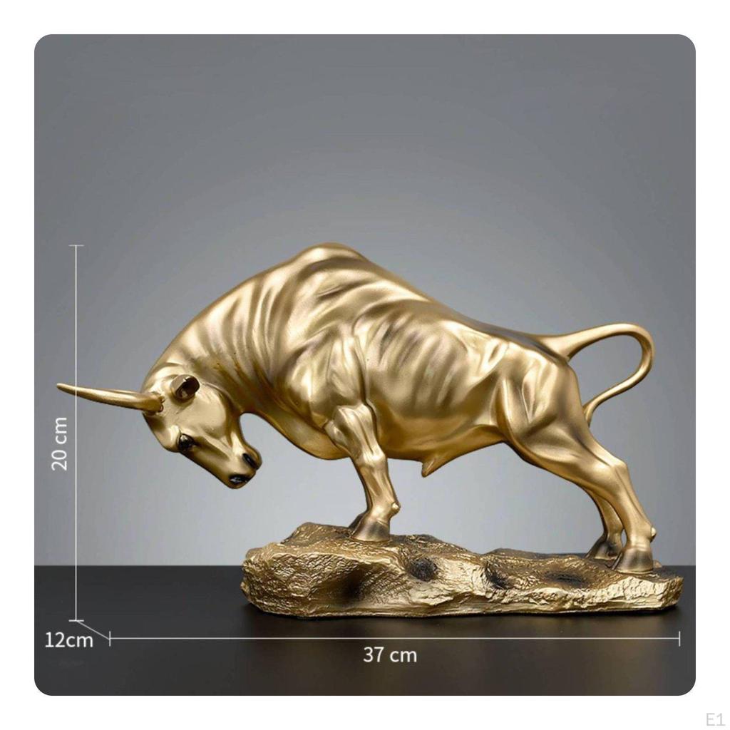 Resin Bull Sculpture Shiny Finish Statue Detailed Carving Cow for Office, Living