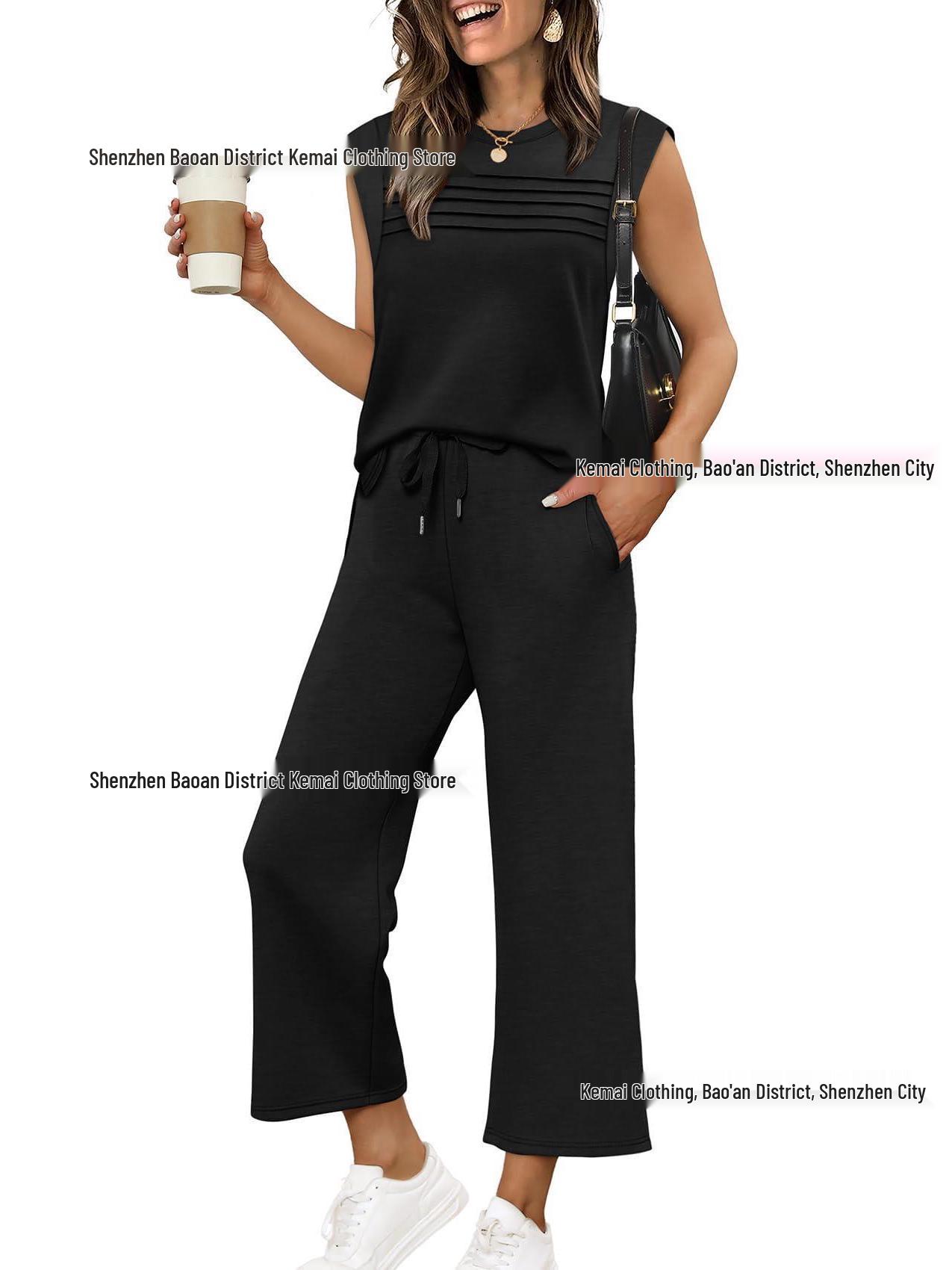 

2026 Spring/Summer Women s Fashion Casual Hoodie Vest Set XL чорний