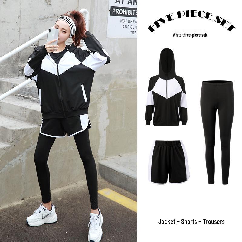 Women's Plus Size 5-Piece Yoga Set: Long Sleeve & Pants for Autumn/Winter Outdoor Gym Running