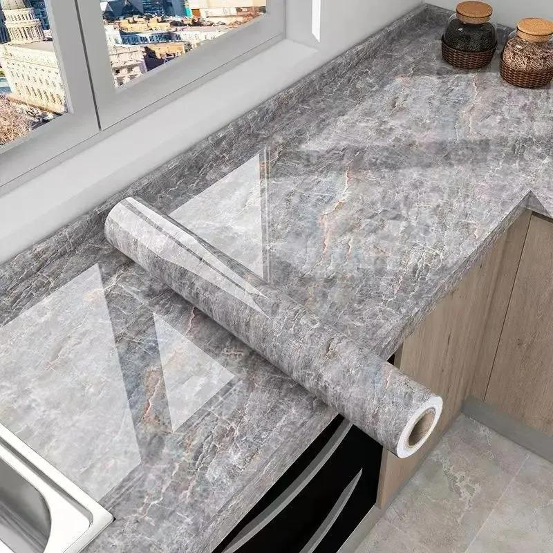 

40cm Marble Kitchen Oil-Proof Film Stove Self-Adhesive Waterproof Wallpaper Countertop Bathroom Renovation Tile Wall Stickers 40cmX1m