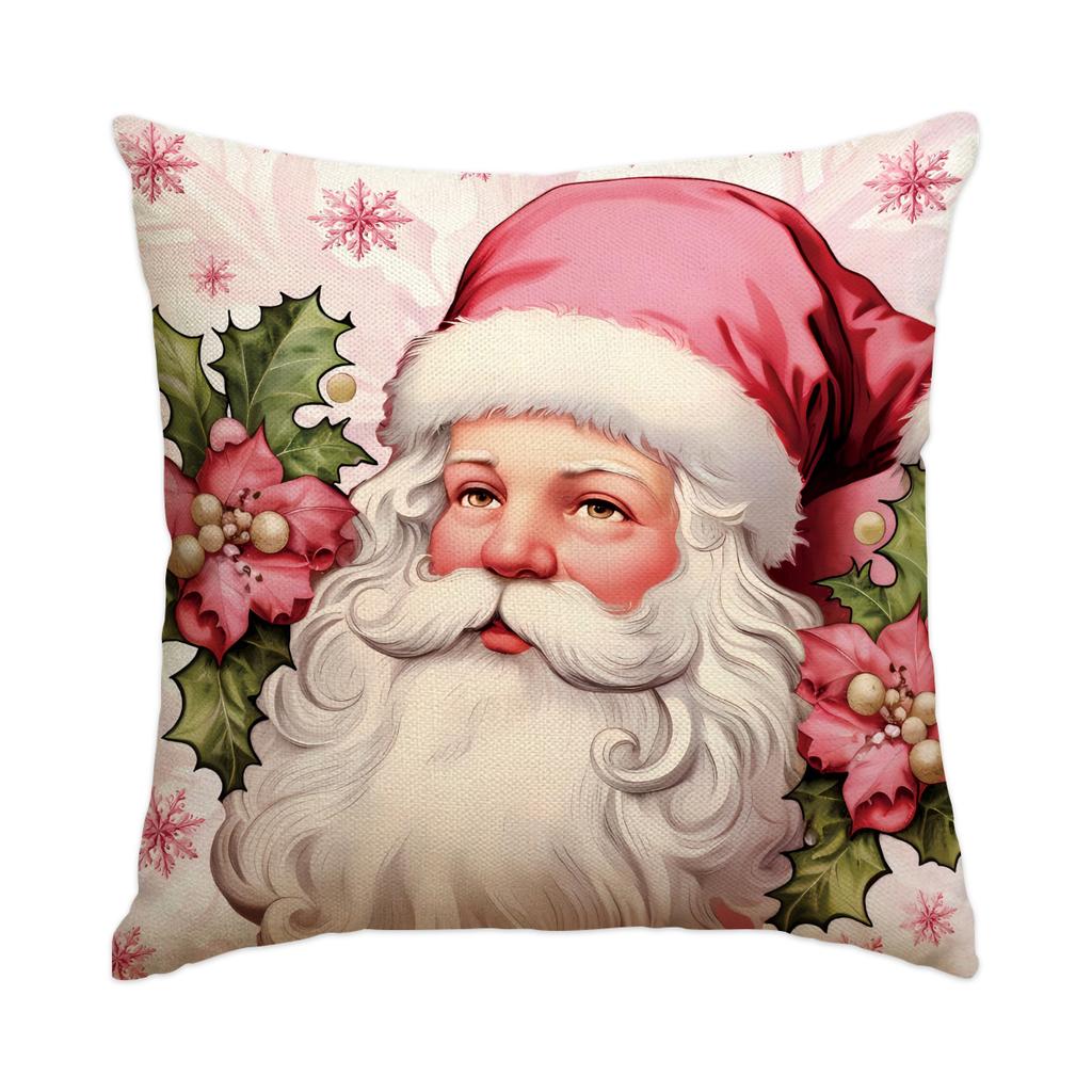 1 \ 4pcs Christmas Pillow Cover Snowman, Elderly, Printed Pattern Cushion Cover, Suitable for Room Living Room, (No Pillow Core)