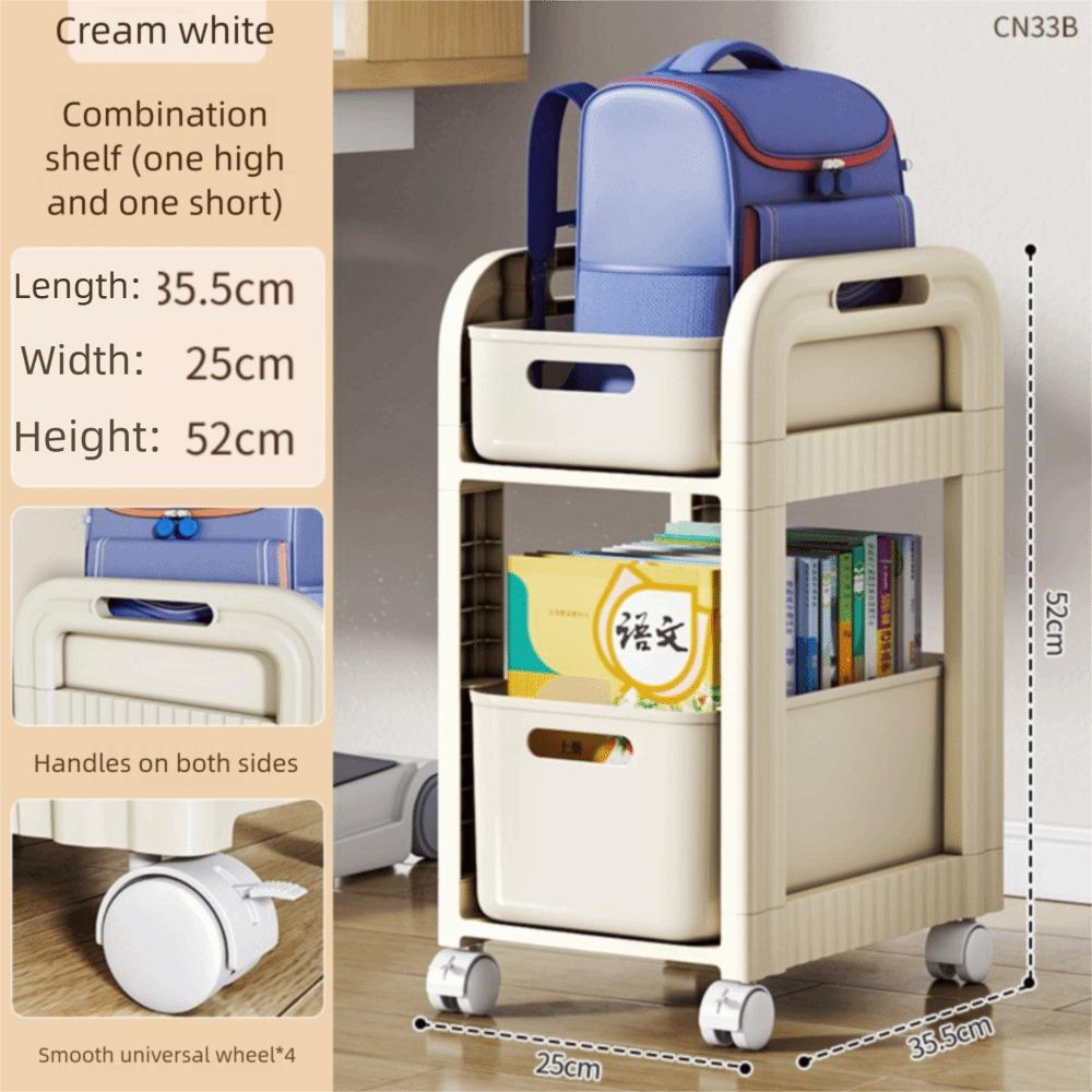 Movable Bookshelf Storage Trolley 4 Wheels Multi-Layer  Storage Rack New Rolling Storages Cart White-2Layer