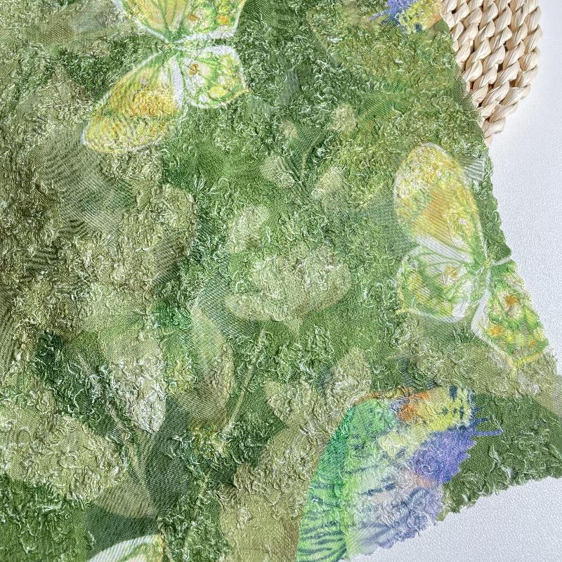 50x145cm Green Butterfly Jacquard Fabric DIY Hair Accessory Dress Cheongsam Fabric Print Handcrafted Designer Fabric