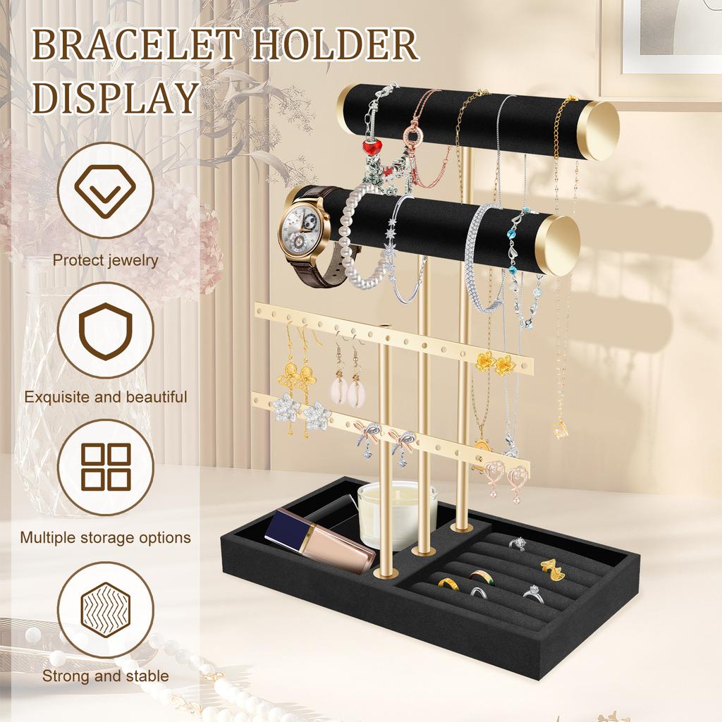 Jewelry Bracelet Storage Display Metal Necklace Bracelet Anklet Stud Earring Jewelry Storage Rack T-Bar Jewelry Display Holder