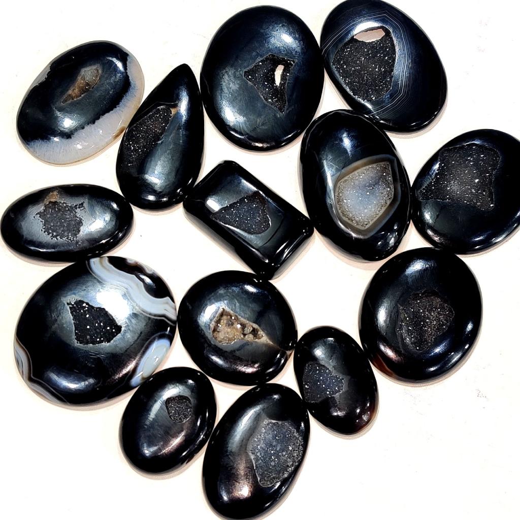 Beautiful Shiny Black Onyx Polished Druzy, High Druzy Cabochon Lot Loose Gemstone For Handmade Jewelry Making