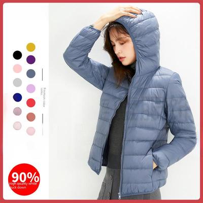 Women's 90% Down Hooded Short Jacket, Lightweight Plus Size Fashionable White Duck Down Coat