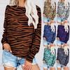 Fashion Women Loose Leopard Stripes Printed Blouse Long Sleeves T-Shirt Tops