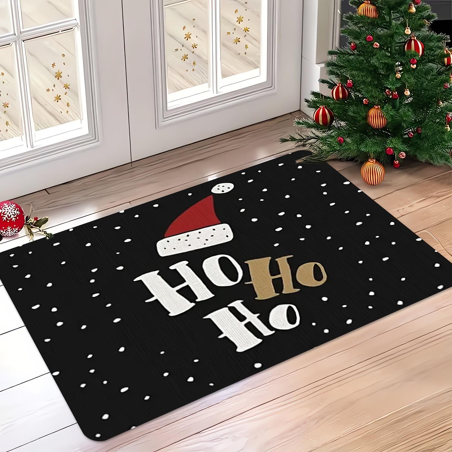 

Festive HO HO HO Christmas Doormat Large Mat with Santa Hat Living Room Bedroom Kitchen Office Holiday Christmas Doormat Decor 40x60cm