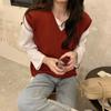 Loose Casual V Neck Sleeveless Pullover Vest Women Knit Waistcoat Sweater Spring Autumn Layering Top