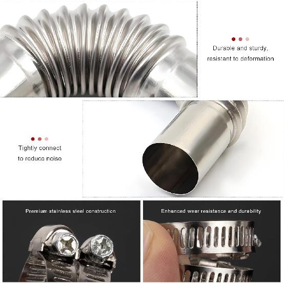 2 PCS 25mm Diesel Parking Air Heater Exhaust Pipe, Stainless Steel Exhaust Tube Elbow Connector with 4 Clamps, Flexible Air Diesel Parking Heater