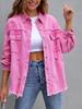 2025 Europäischer Stil Ausgefranste Jeansjacke - Damen Herbst/Winter Lässig Langarm Revers Oberteil