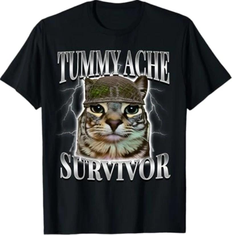 Funny Cat Meme Tummy Ache Survivor Sarcasm Humor Cats Saying T-Shirt 3XL