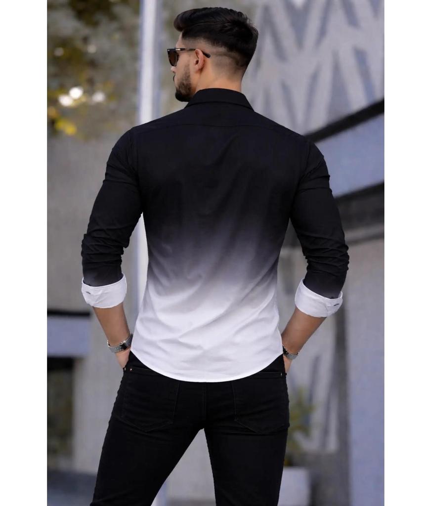 Men's Slim Fit Color Block Spread Collar Casual Shirt