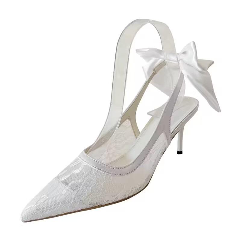 Fashion New Style Fashionable Mesh Women Pumps Sandal Thin High Heel Pointed Toe Ladies Elegant Slingback Hollow Out Shoes Zapatos Mujer