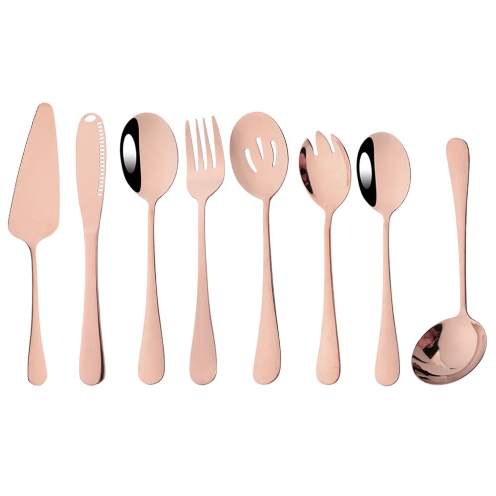 Gold 8-teiliges Besteck Servierutensilien Geschirrset Buffet Catering Besteck Servierlöffel Sieblöffel Gabel Buttermesser Geschirr