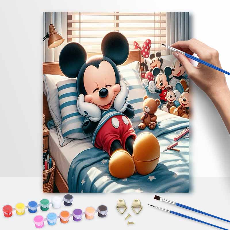 Disney Mickey Mouse sleep art painting kit handmade diy gift home decoration, cozy bedroom wall decor for relaxing vibes artistic craft