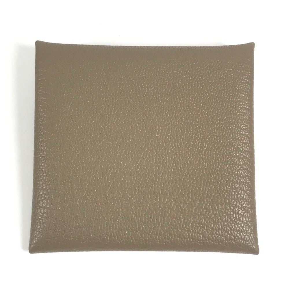 HERMES Bastia Wallet Coin Case Square coin purse Chevre Etoupe gray Unused