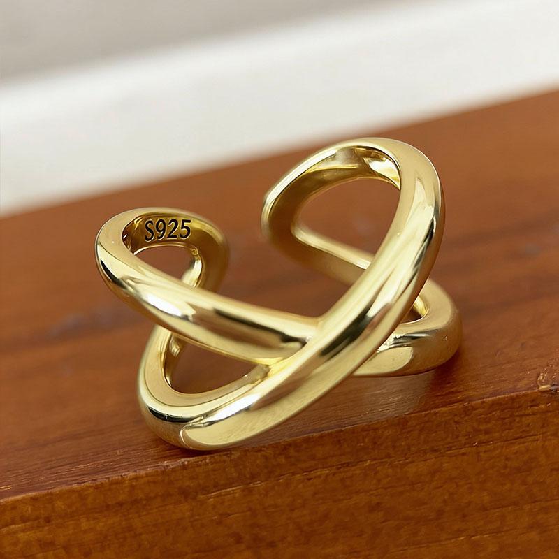BF CLUB 925 Sterling Rings for Women Simple Geometric Handmade Irregular Retro Gold Narrow Ring Allergy For Birthday Gift