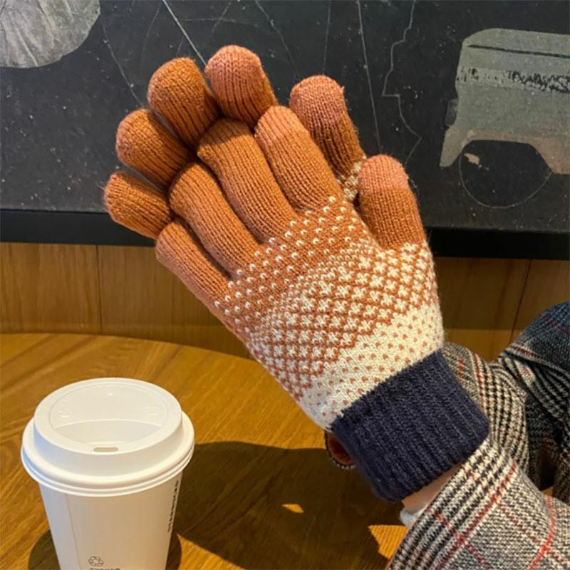 Strickhandschuhe für Damen und Herren zum Radfahren im Winter im Freien, doppellagig, warm und kältebeständig, mit dicken Samthandschuhen aus Touchscreen-Garn