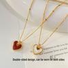 Red Enamel Mother-of-Pearl Double-Sided Heart Necklace - Luxurious High-End Sweater Chain Accessory