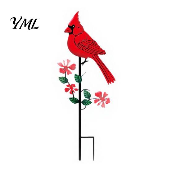 Backyard Patio Decorations Red Bird Garden Stake, Metal Cardinals Yard Art 2D Weather Resistant Lawn Flat Flowers Decoration for Outdoor Flower