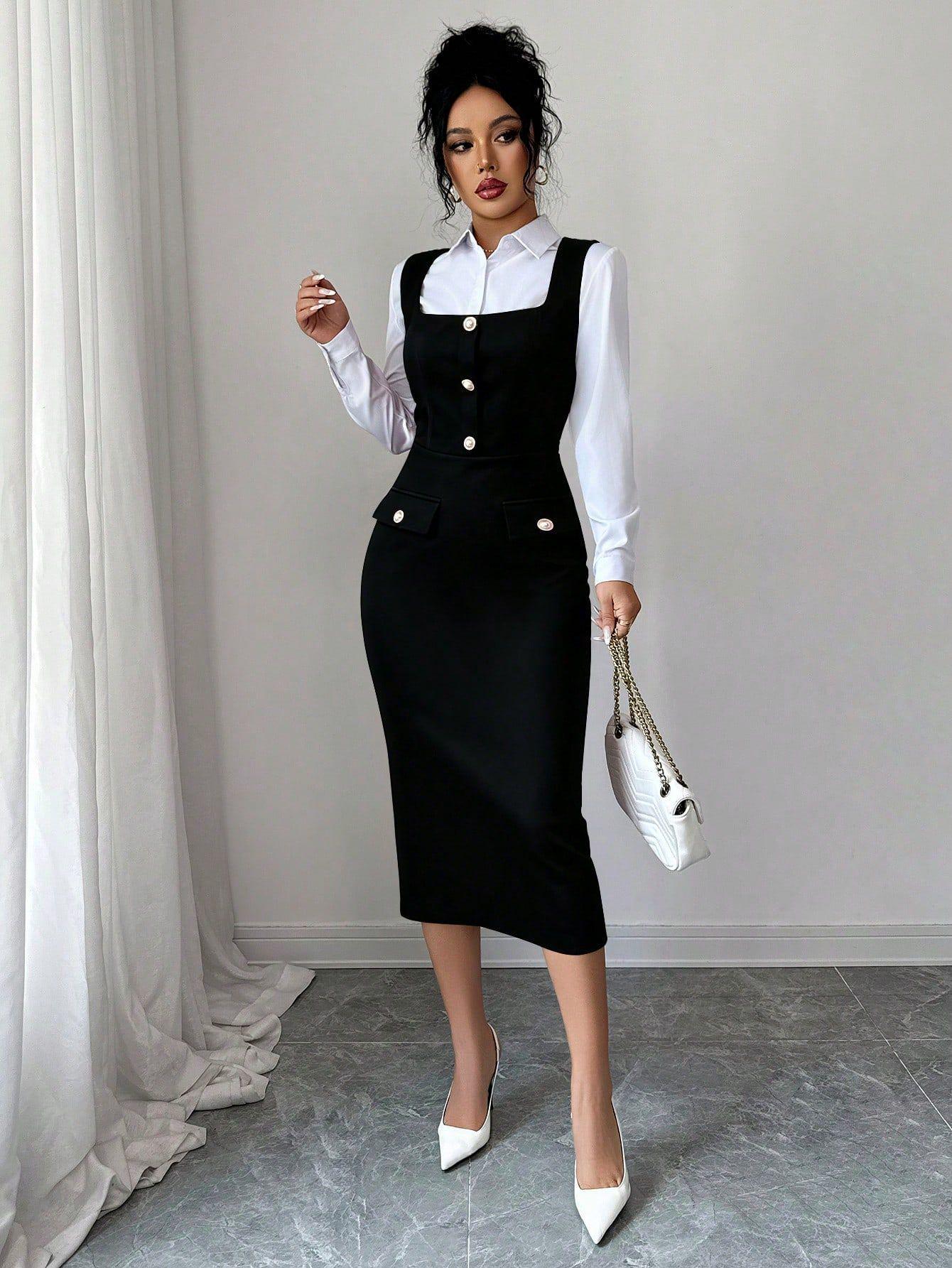 Elegant European & American Style Slim-Fit Women s Dress for Spring/Summer 2026 M чёрный