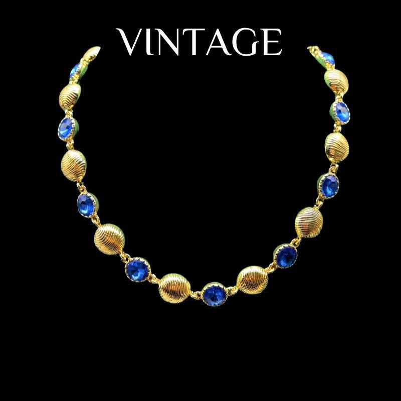 Electroplated Real Gold Temperament Versatile Round Three-dimensional High-end Black Royal Blue Necklace Set