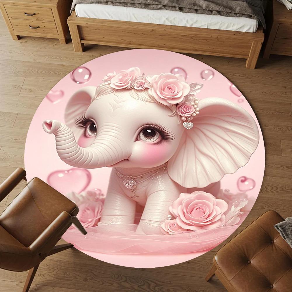 1PC Elephant Pink Roses Round Chair mat Area Rug - Non-Slip, Floor Mat for Office, Bedroom, home decor Christmas Gift c0528072