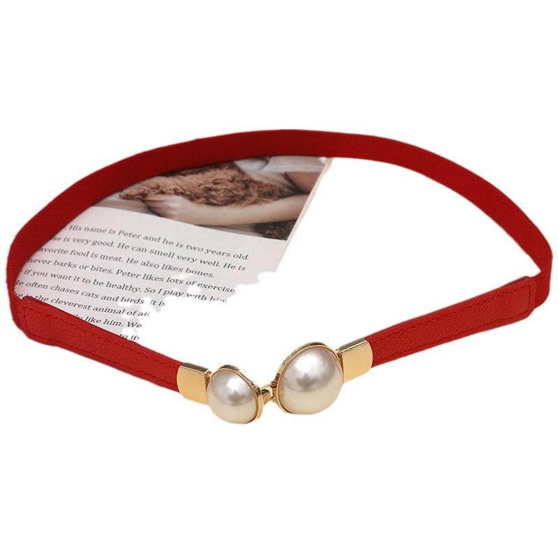 With Skirt Belt Elastic Elastic Thin Waist Seal for Women Korean Style Pearl Dress Waist Elastic Buckle College Style