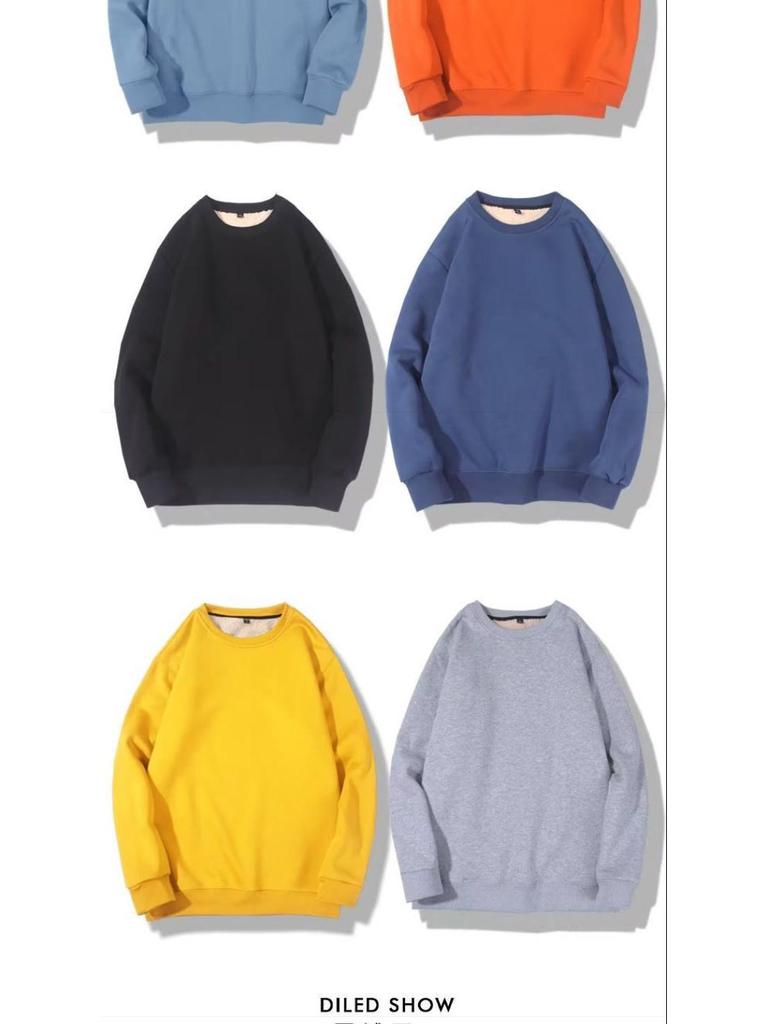 Men's Velvet Thickened Lambswool Hoodie - Loose Fit, Long Sleeve, Solid Color Base Layer for Autumn and Winter.
