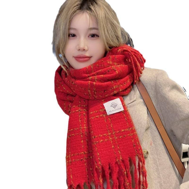 Beige Plaid Scarf Women's Winter High End New Autumn and Winter Style Women's High End Versatile Warm Long Scarf