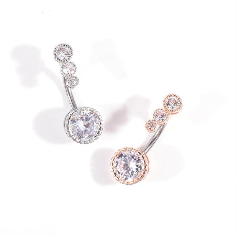 14G Four Gem Round Navel Belly Button Ring Barbell Body Piercing Jewelry