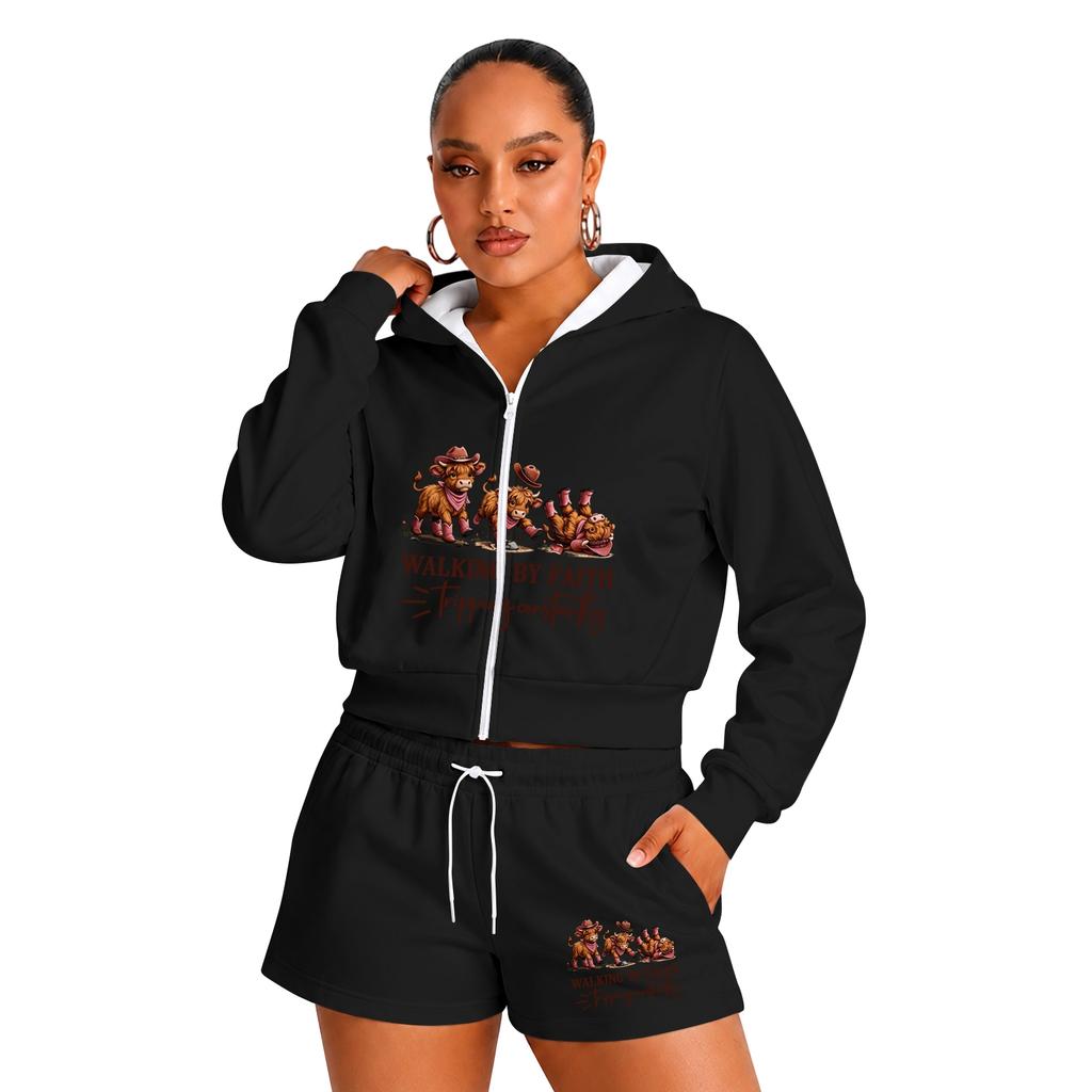 Women's -Inspired Fun Outfit Set with Walk by Slogan for Everyday Wear