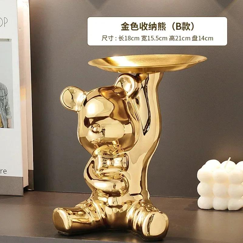 Ceramic Bear Tabletop Wooden Tree Tray Key Jewelry Hanger Candy Storage Display Ornament Exquisite Desk Resin for Living Room
